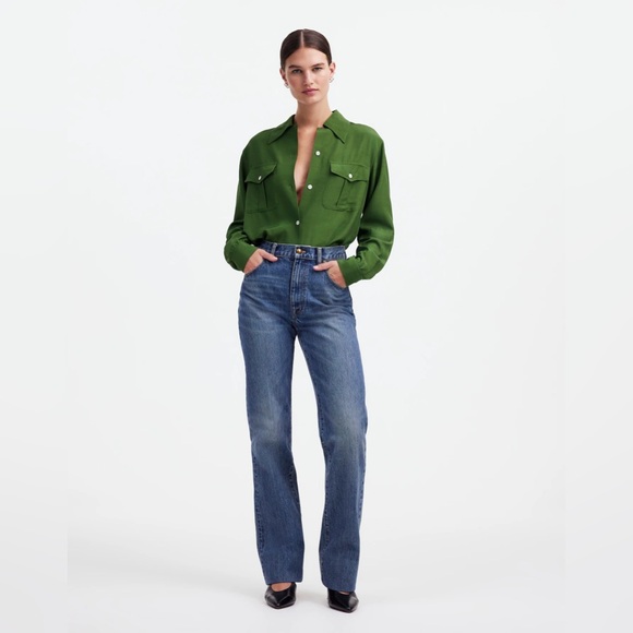 NWT Alexa Chung for Madewell Pleat-Pocket Button-Up Shirt- Dark Pine - Picture 2 of 12